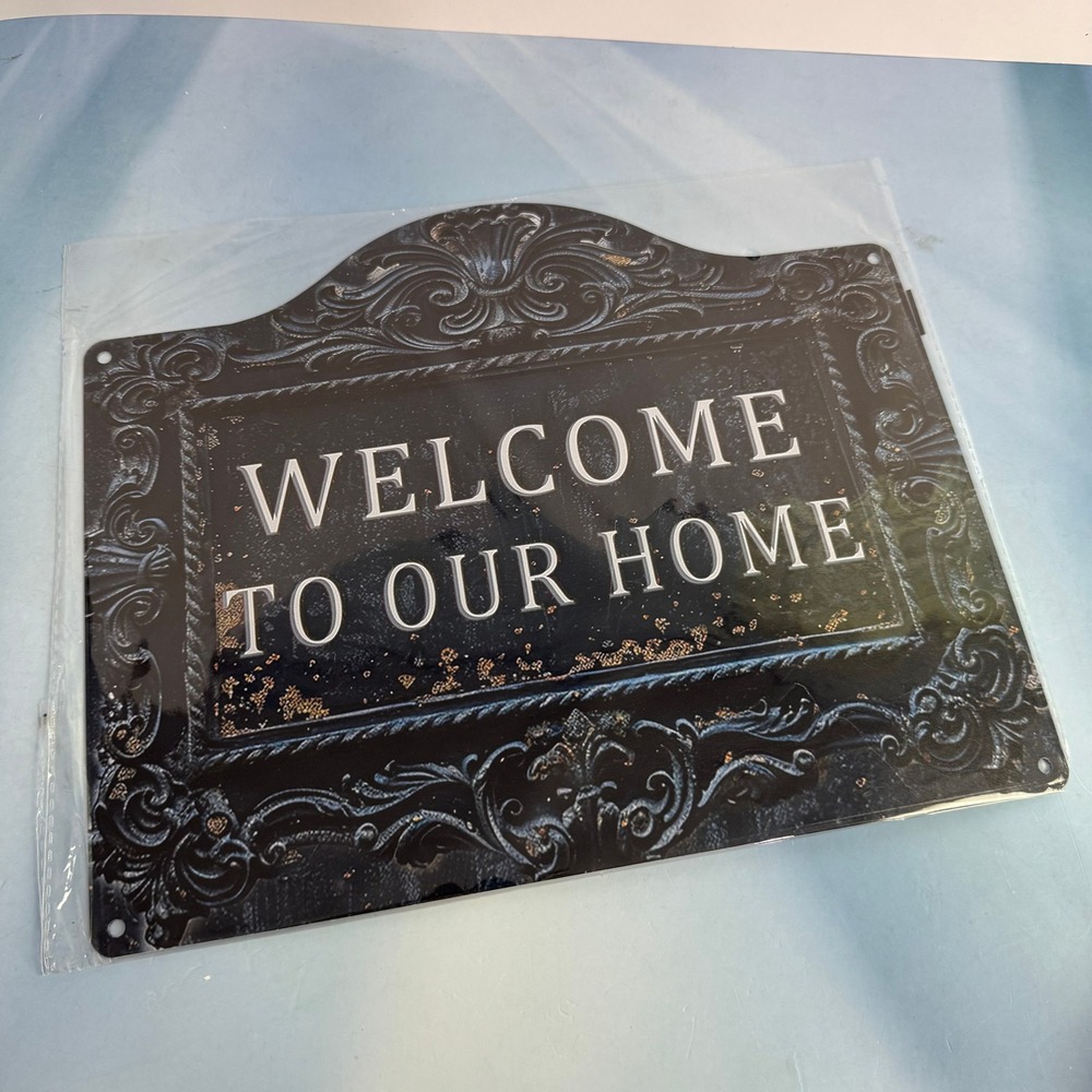 Welcome To Our Home Metal Sign Vintage Gothic Ornate Scrollwork Wall Decor 12x8